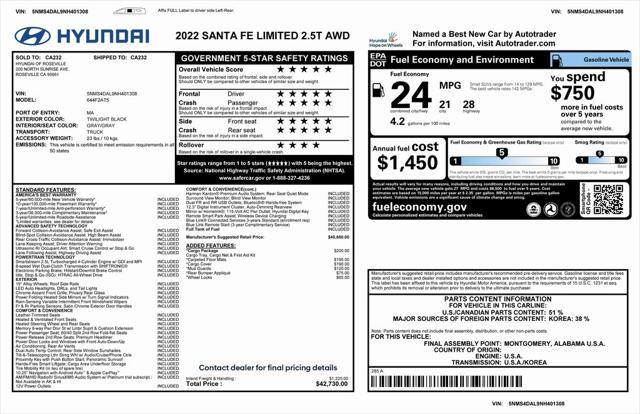 used 2022 Hyundai Santa Fe car, priced at $24,075