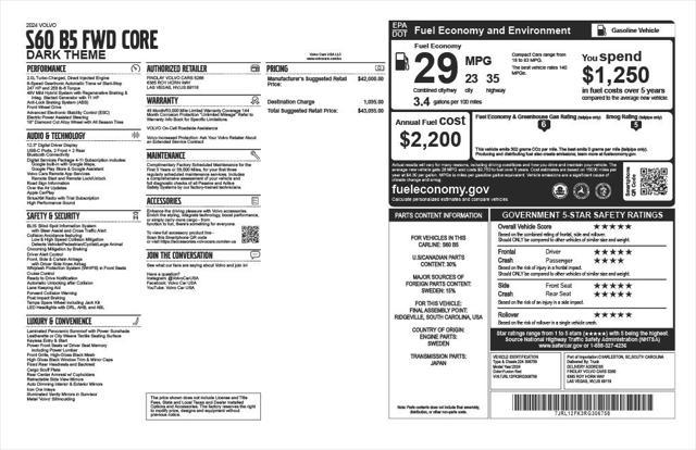 used 2024 Volvo S60 car, priced at $28,000