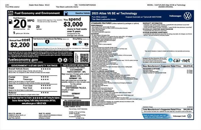 used 2023 Volkswagen Atlas car, priced at $27,673