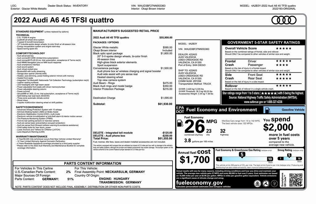 used 2022 Audi A6 car, priced at $29,375