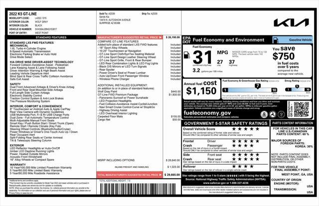 used 2022 Kia K5 car, priced at $22,973