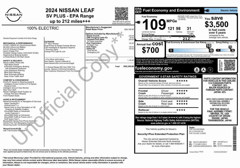 used 2024 Nissan Leaf car, priced at $19,473