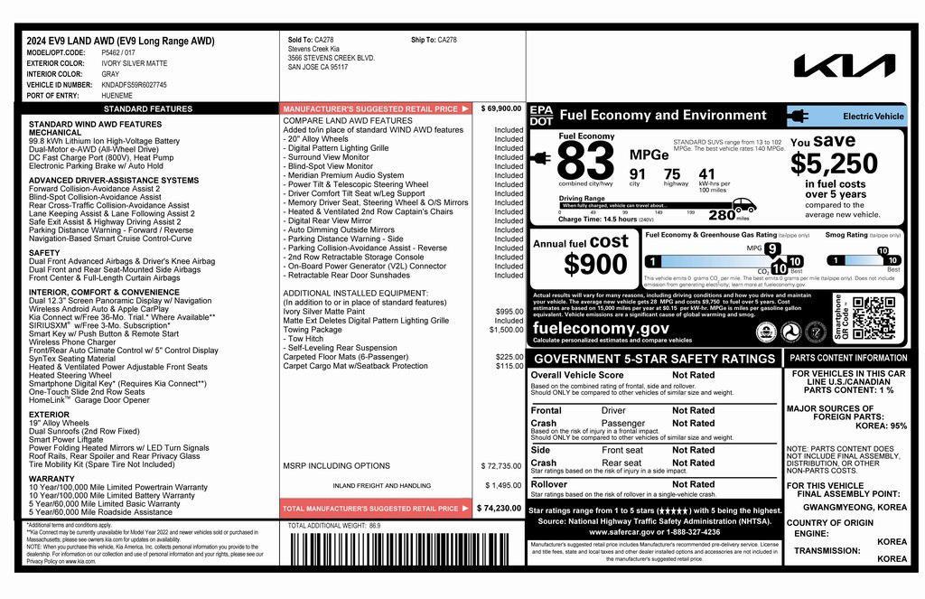 used 2024 Kia EV9 car, priced at $42,975