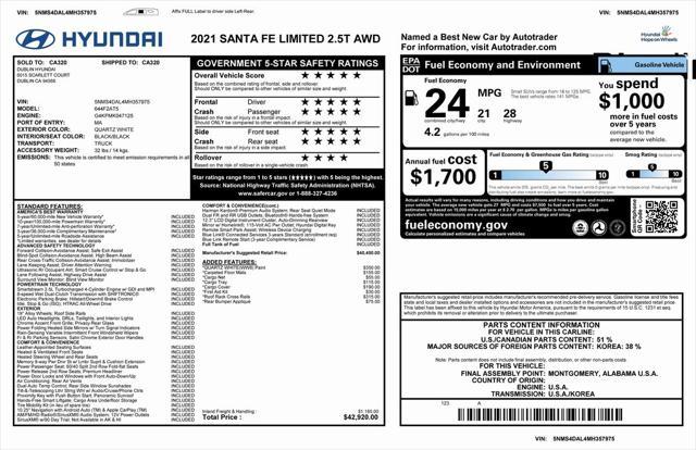 used 2021 Hyundai Santa Fe car, priced at $24,873