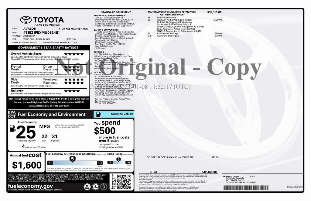 used 2021 Toyota Avalon car, priced at $33,473