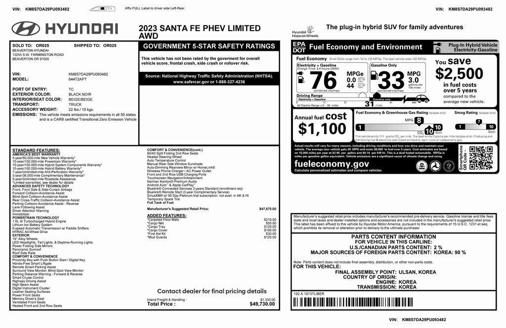 used 2023 Hyundai Santa Fe car, priced at $30,075