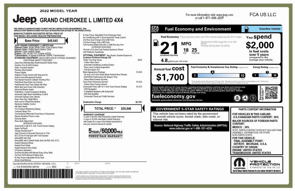 used 2022 Jeep Grand Cherokee L car, priced at $27,573