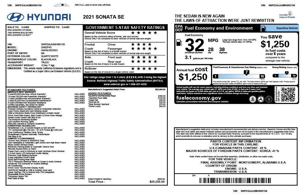 used 2021 Hyundai Sonata car, priced at $16,673