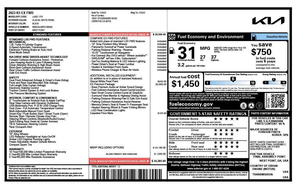 used 2023 Kia K5 car, priced at $24,973