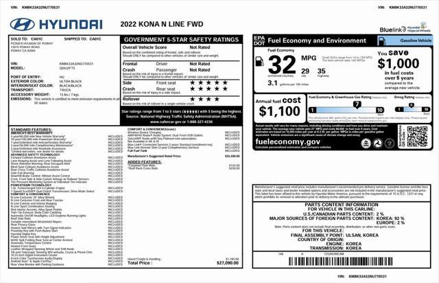 used 2022 Hyundai Kona car, priced at $18,873