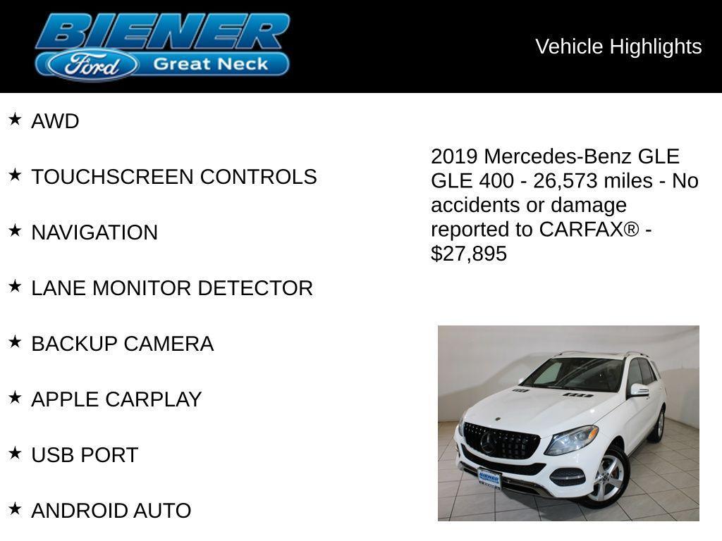 used 2019 Mercedes-Benz GLE 400 car, priced at $27,895