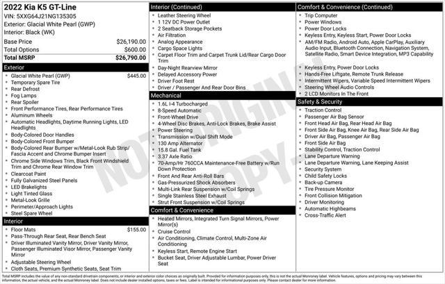 used 2022 Kia K5 car, priced at $22,512