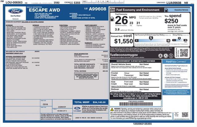 used 2020 Ford Escape car, priced at $21,336
