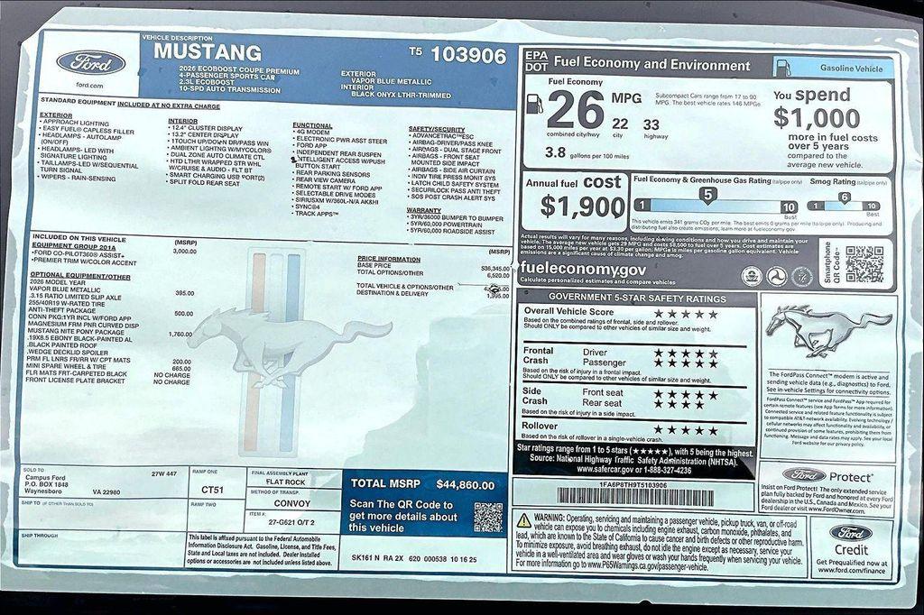 new 2026 Ford Mustang car, priced at $44,360