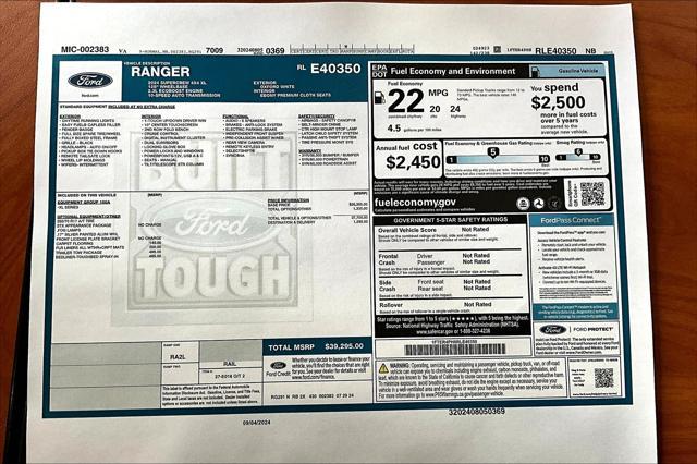 new 2024 Ford Ranger car, priced at $39,195