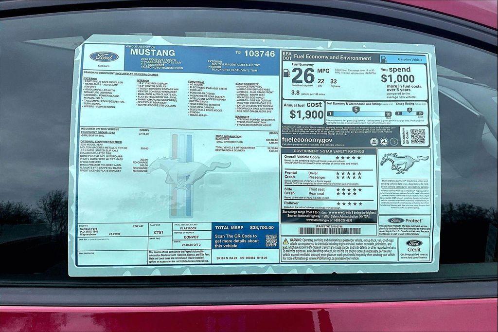 new 2026 Ford Mustang car, priced at $38,200