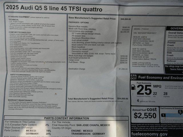 new 2025 Audi Q5 car, priced at $51,001