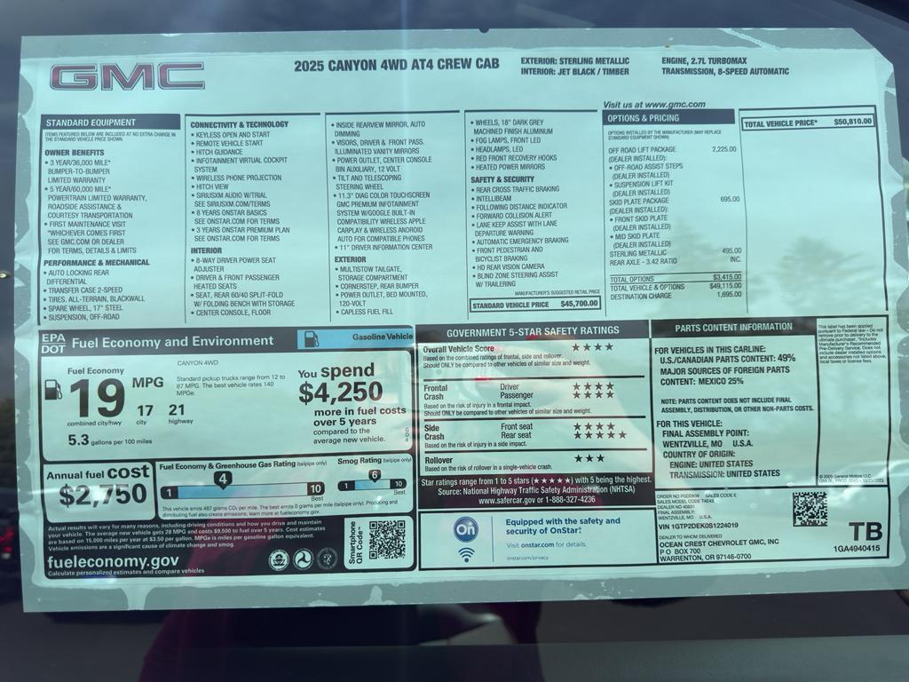 new 2025 GMC Canyon car, priced at $50,810
