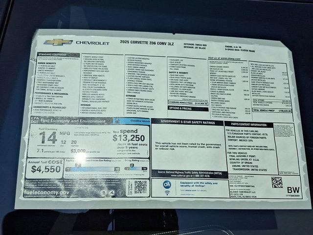 new 2025 Chevrolet Corvette car, priced at $156,545
