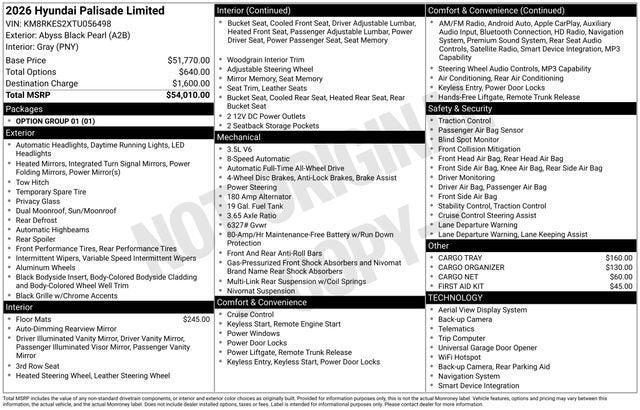 new 2026 Hyundai Palisade car, priced at $50,969