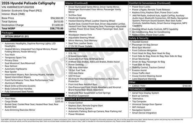 new 2026 Hyundai Palisade car, priced at $54,691