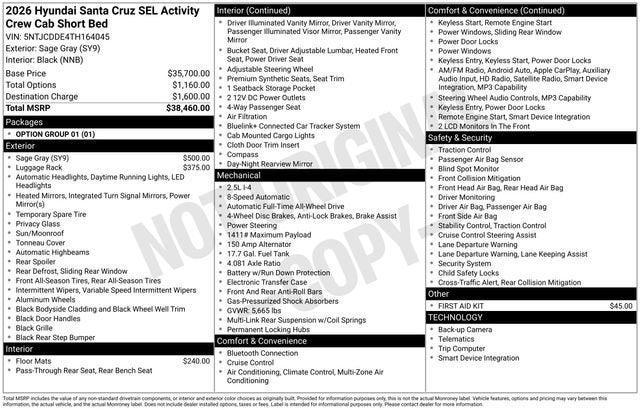 new 2026 Hyundai SANTA CRUZ car, priced at $37,163