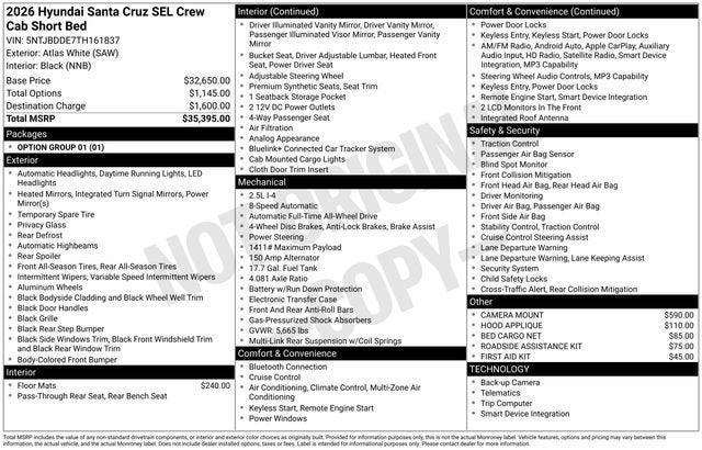 new 2026 Hyundai SANTA CRUZ car, priced at $34,078
