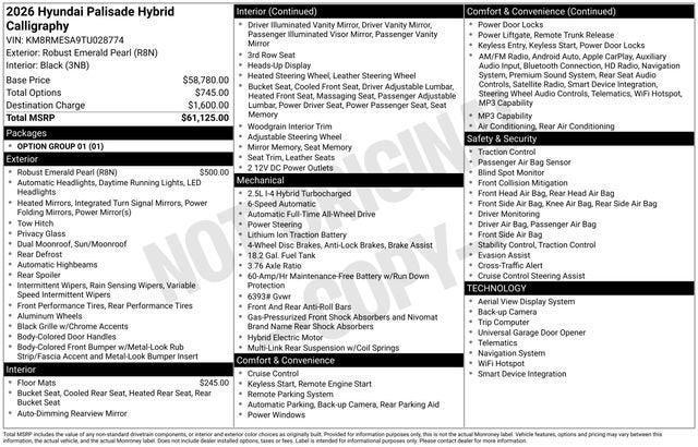 new 2026 Hyundai Palisade Hybrid car, priced at $58,704