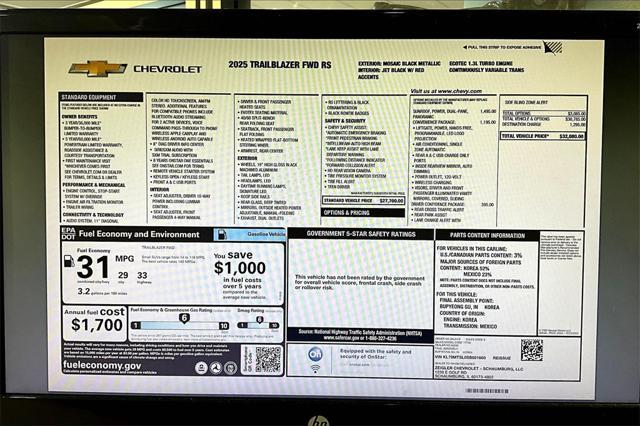 new 2025 Chevrolet TrailBlazer car, priced at $28,920