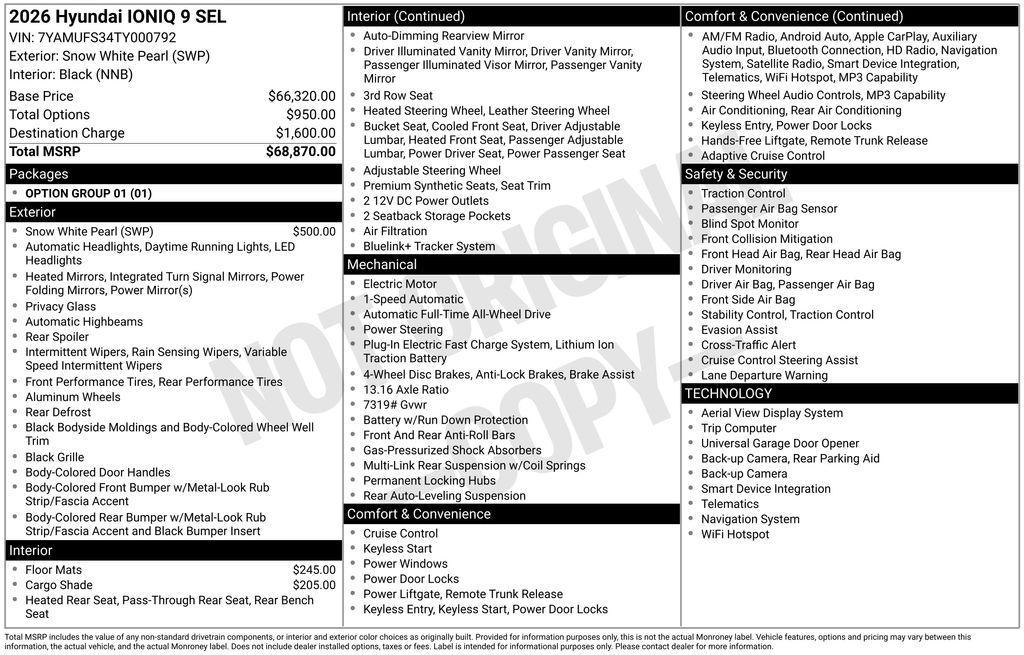 new 2026 Hyundai IONIQ 9 car, priced at $68,810