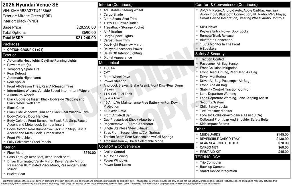 new 2026 Hyundai Venue car, priced at $22,329