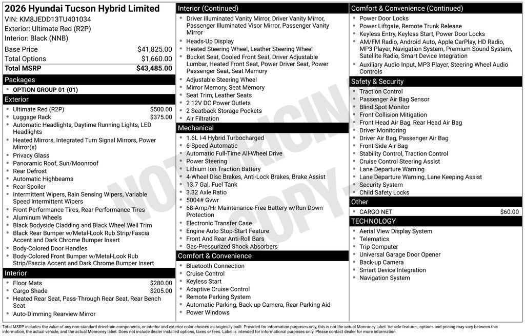 new 2026 Hyundai TUCSON Hybrid car, priced at $42,730