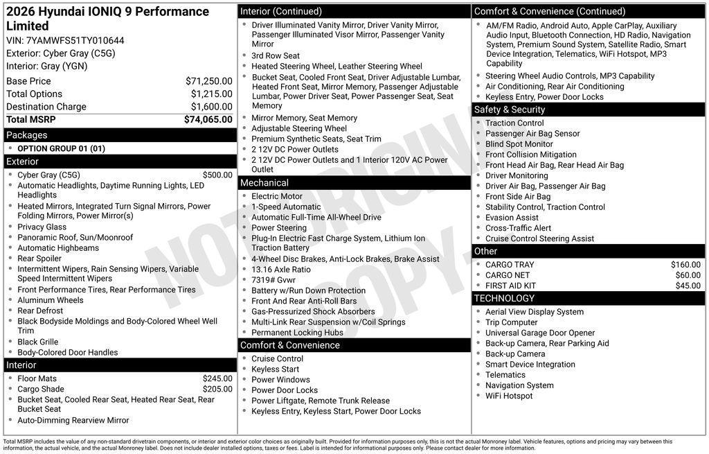 new 2026 Hyundai IONIQ 9 car, priced at $74,033