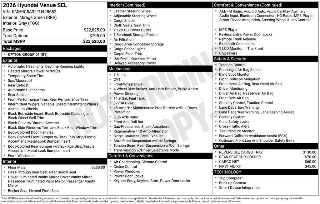 new 2026 Hyundai Venue car, priced at $24,611