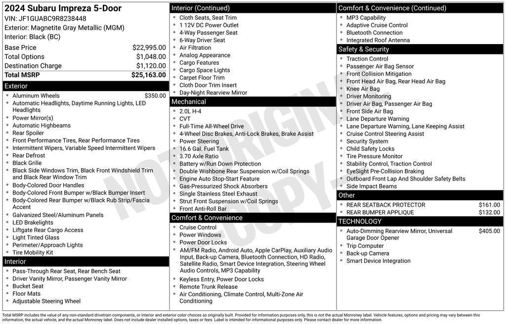 used 2024 Subaru Impreza car, priced at $18,995