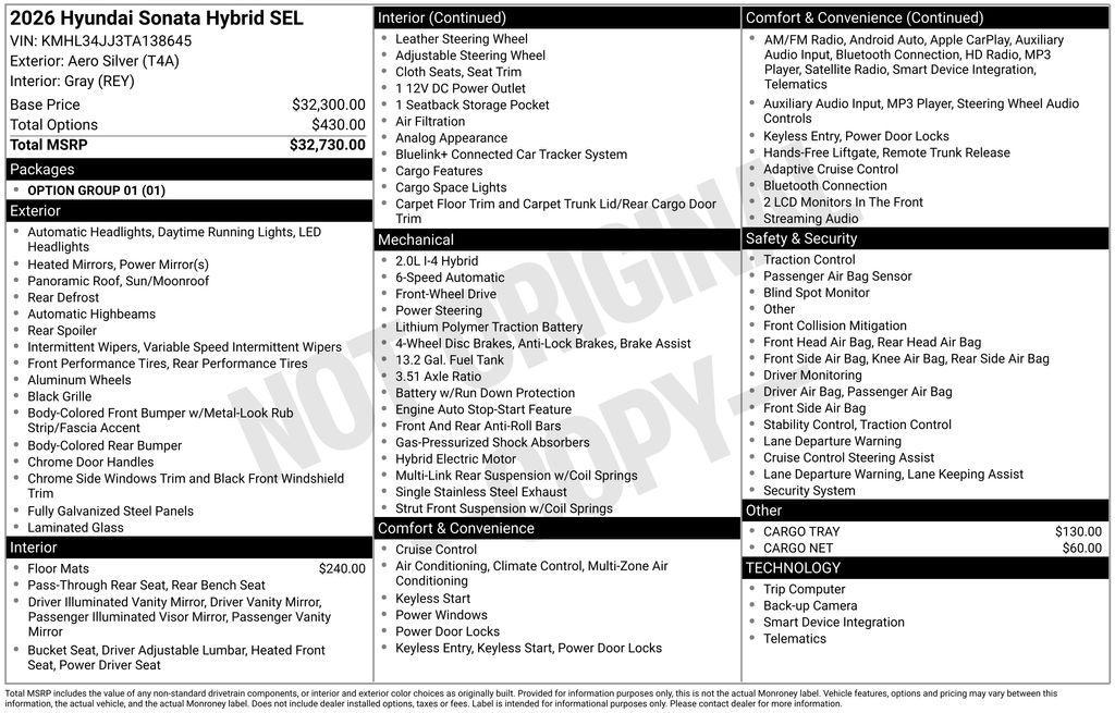new 2026 Hyundai Sonata Hybrid car, priced at $31,647
