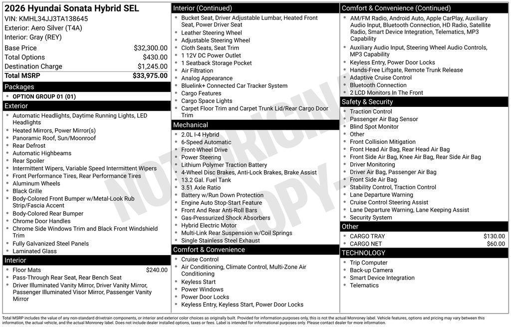 new 2026 Hyundai Sonata Hybrid car, priced at $32,897