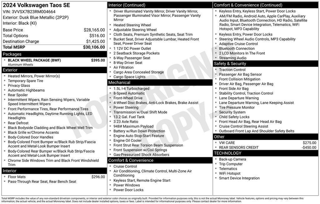 used 2024 Volkswagen Taos car, priced at $24,995