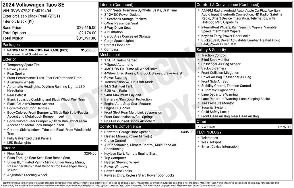 used 2024 Volkswagen Taos car, priced at $28,853