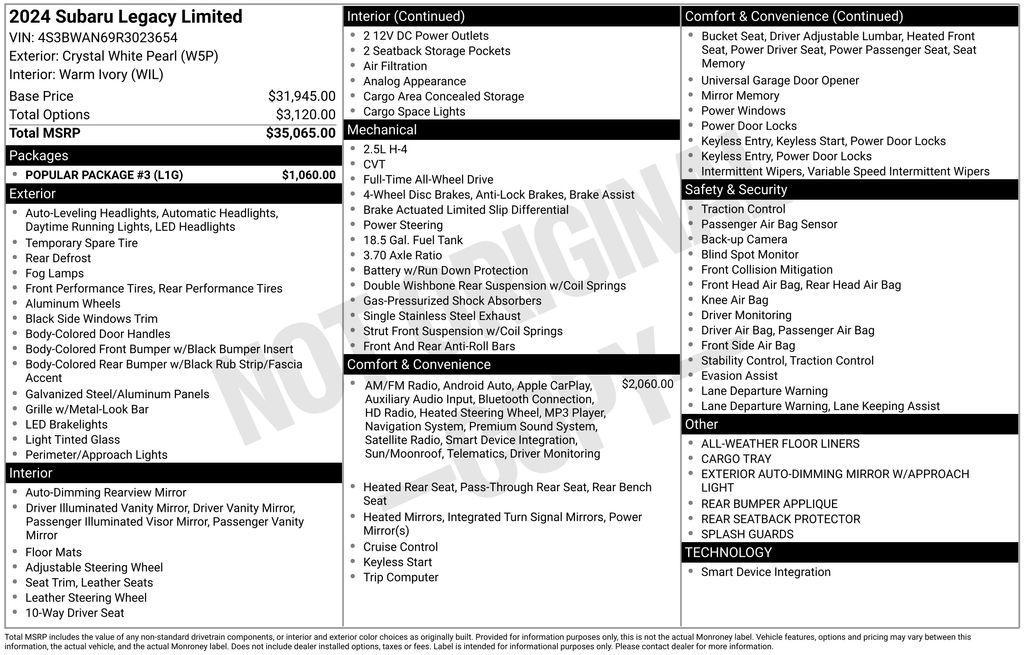 used 2024 Subaru Legacy car, priced at $26,461