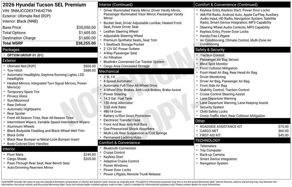 new 2026 Hyundai Tucson car, priced at $33,714