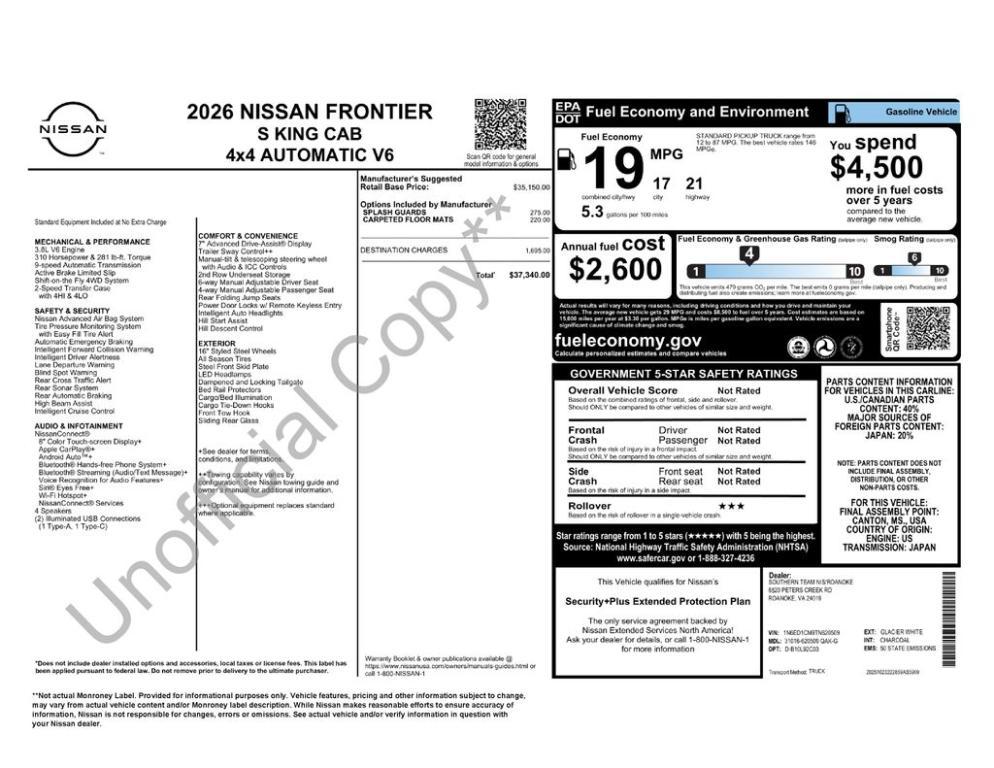 new 2026 Nissan Frontier car, priced at $33,611