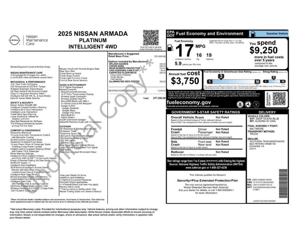 new 2025 Nissan Armada car, priced at $67,796