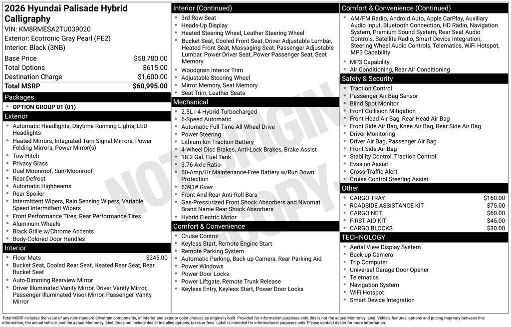 new 2026 Hyundai Palisade Hybrid car, priced at $59,995
