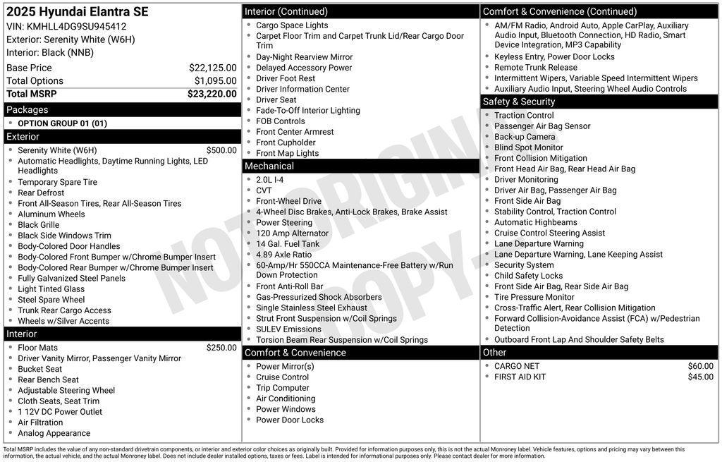 new 2025 Hyundai Elantra car, priced at $23,064