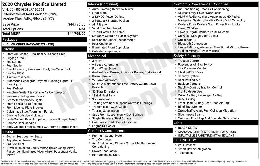 used 2020 Chrysler Pacifica car, priced at $19,315