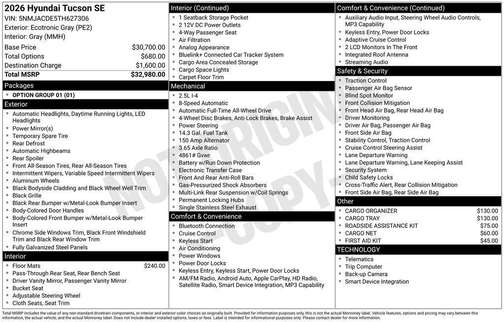 new 2026 Hyundai Tucson car, priced at $28,169