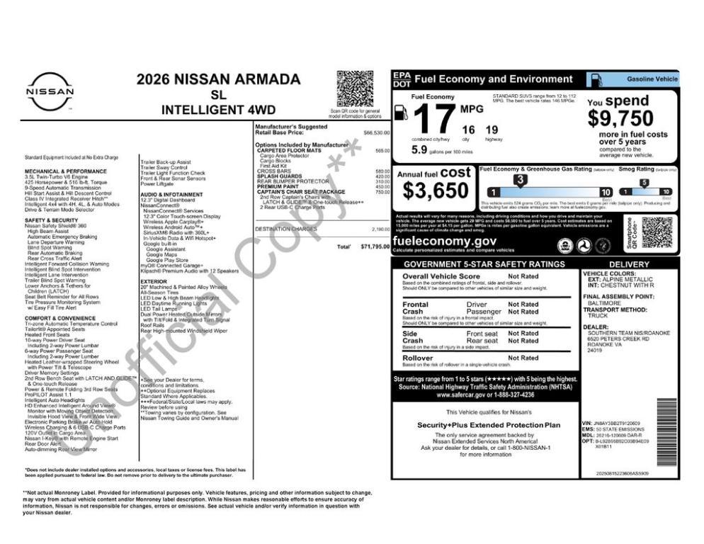 new 2026 Nissan Armada car, priced at $66,938