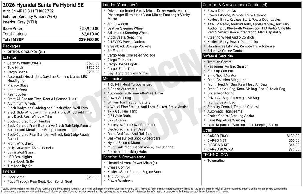 new 2026 Hyundai SANTA FE HEV car, priced at $33,982
