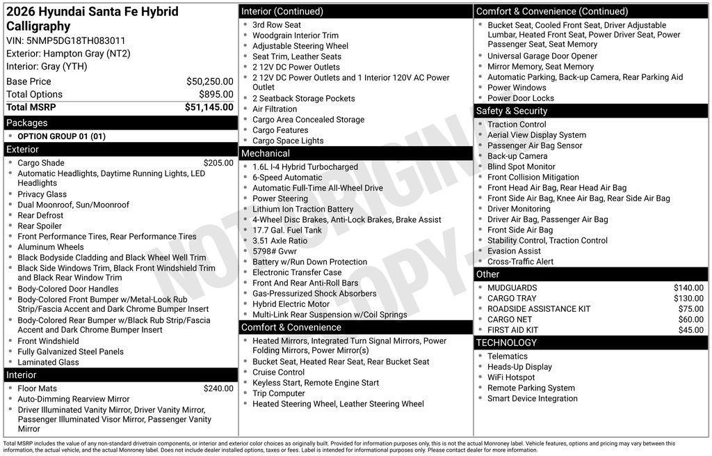 new 2026 Hyundai SANTA FE HEV car, priced at $49,575
